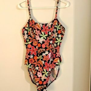 No Brand 🌞 Bathing Suit Black Floral Adj Tank Med